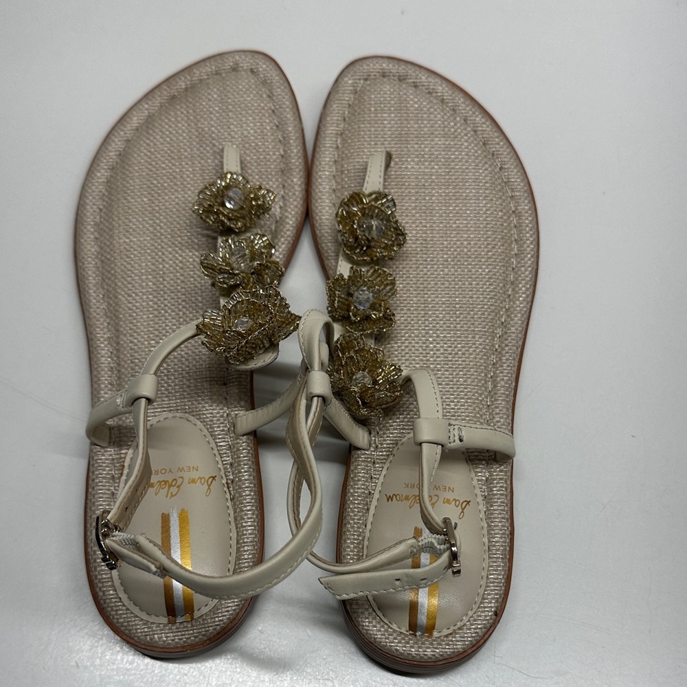 Sam Edelman Gigi Sandals Thong T-Strap Open Toe Shoes Beaded Floral Gold Size 8 - Picture 5 of 8